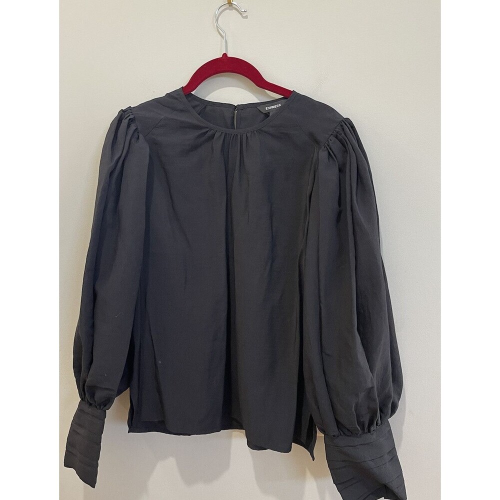 Express Top Women Black Classic Long Sleeve Puff Sleeve Preppy Size XS NWT